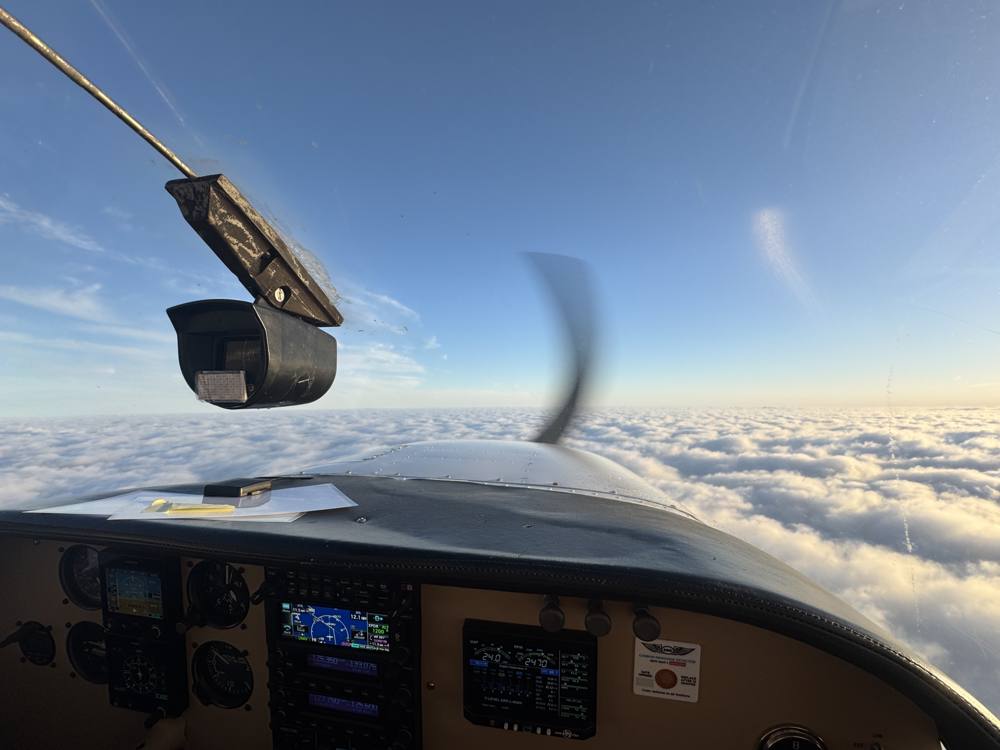 N8366X in cruise above a cloud deck