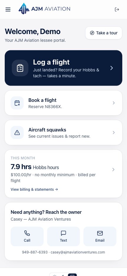 AJM portal dashboard on iPhone